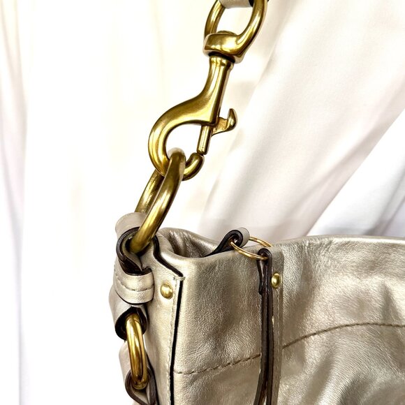 Coach Carly Shoulder Bag in shimmery silver and gold tone brass hardware - Picture 2 of 11